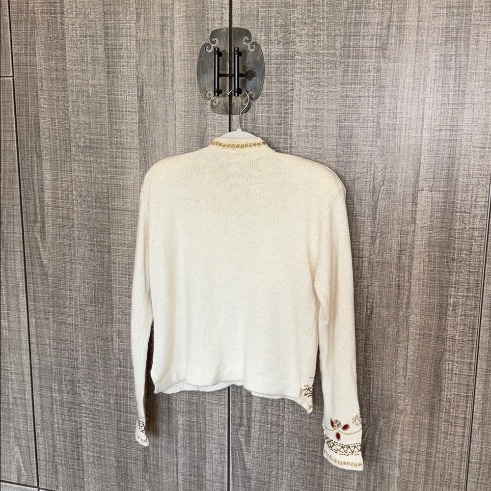 Pierre Cardin Silk And Angora Blend Embroidered Cream‎ Cardigan - Picture 3 of 17